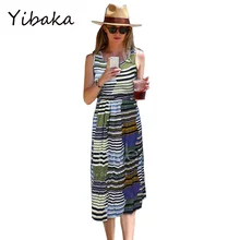 Yibaka 2017 Europe and the United States new summer Bohemian long women dress round neck sleeveless printing summer dress women