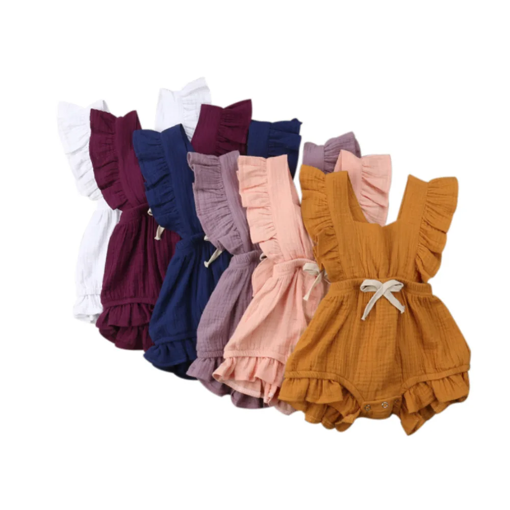 6 Color Cute Baby Girl Ruffle Solid Color Romper Jumpsuit Outfits Sunsuit for Newborn Infant Children Clothes Kid Clothing