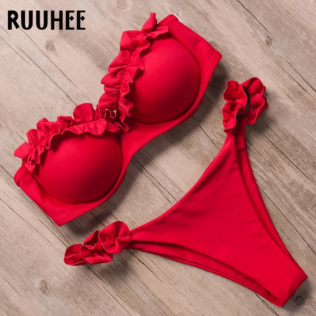 {Excellent|Wonderfull|Very Good|Very Recommended} RUUHEE Bandeau Bikini Swimwear Women Swimsuit Sexy Ruffle Bikini Set Push Up Bathing Suit Female Brazilian Leopard Swimsuit 2019 Best Offers