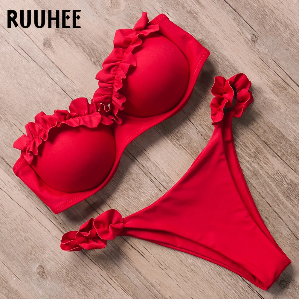 RUUHEE Bandeau Bikini Swimwear Women Swimsuit Sexy Ruffle Bikini Set Push Up Bathing Suit Female Brazilian Leopard Swimsuit 2019 RUUHEE Bandeau Bikini Swimwear Women Swimsuit Sexy Ruffle Bikini Set Push Up Bathing Suit Female Brazilian Leopard Swimsuit 2019