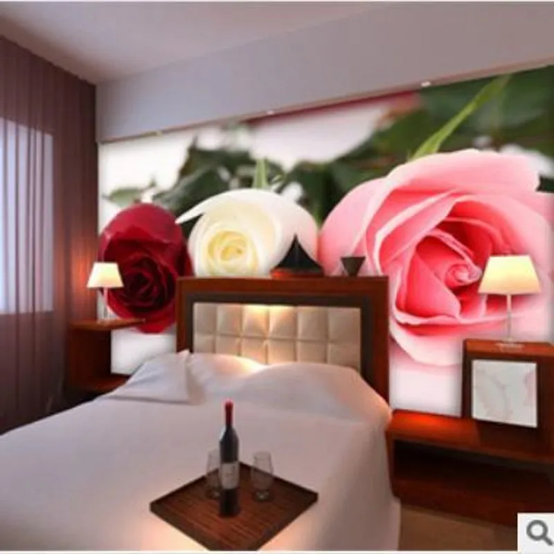 Large mural TV wallpaper marriage room houses bedside background red rose wallpaper self adhesive wallpaper papel de parede