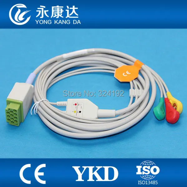 Цельный 3 свинцово ЭКГ/ЭКГ кабель с Leadwire IEC Snap для GE Marquette Dash 2500|ecg ecg|ecg ekg cablecable ecg |