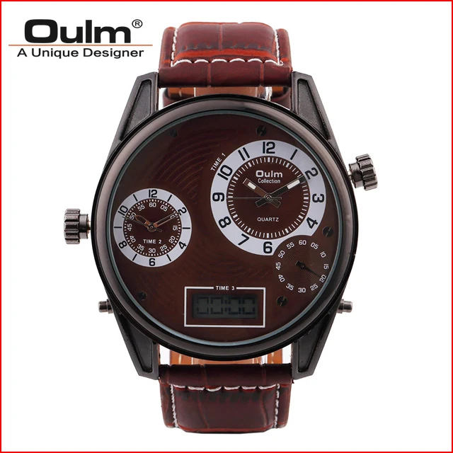 big face digital watches pc21s quartz with leather belt dual time zone