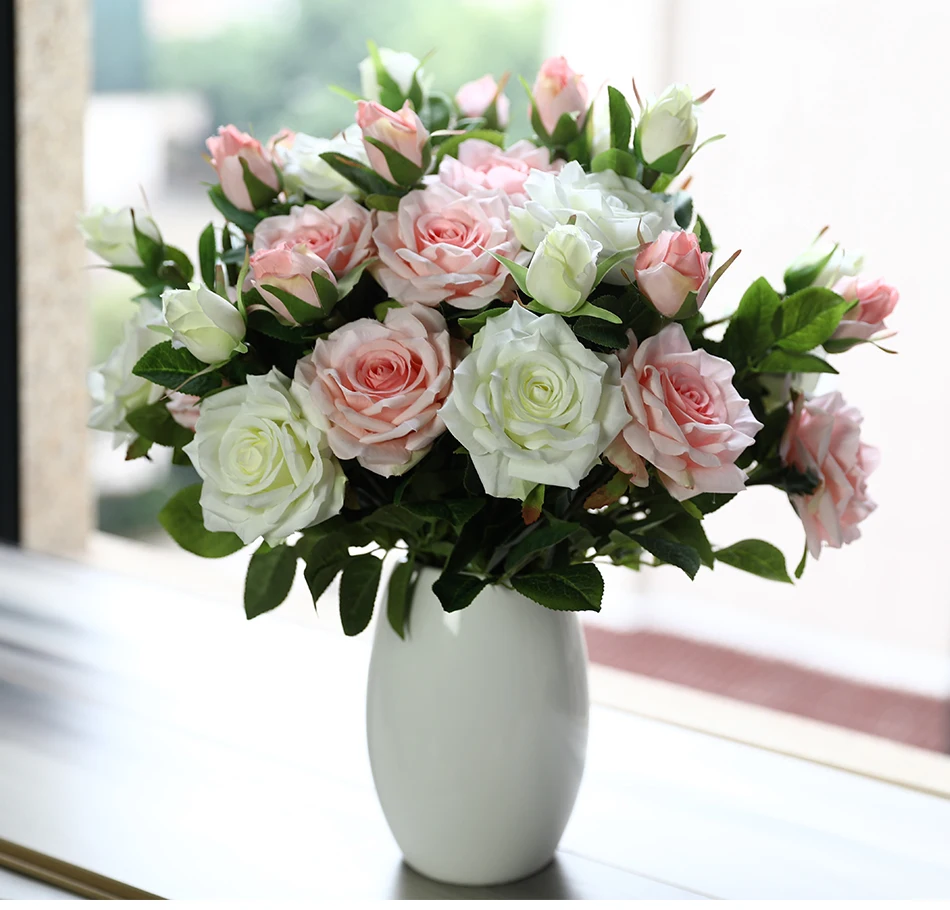 5 шт. ПУ цветы ветка розы головы букет Высокое качество Настоящее прикосновение Роза из искусственного шелка Цветок для свадебного украшения