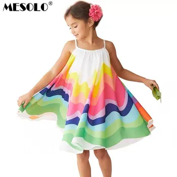 

MESOLO holiday beach vestido vestido de verão 2019 meninas novas das crianças crianças listrado imprimir rainbow princess dress