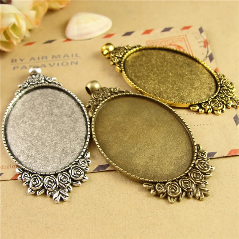 20 pieces lot Fit 30 40mm Alloy Antique Bronze Antique Silver Blank Tray Pendant Base Cameo