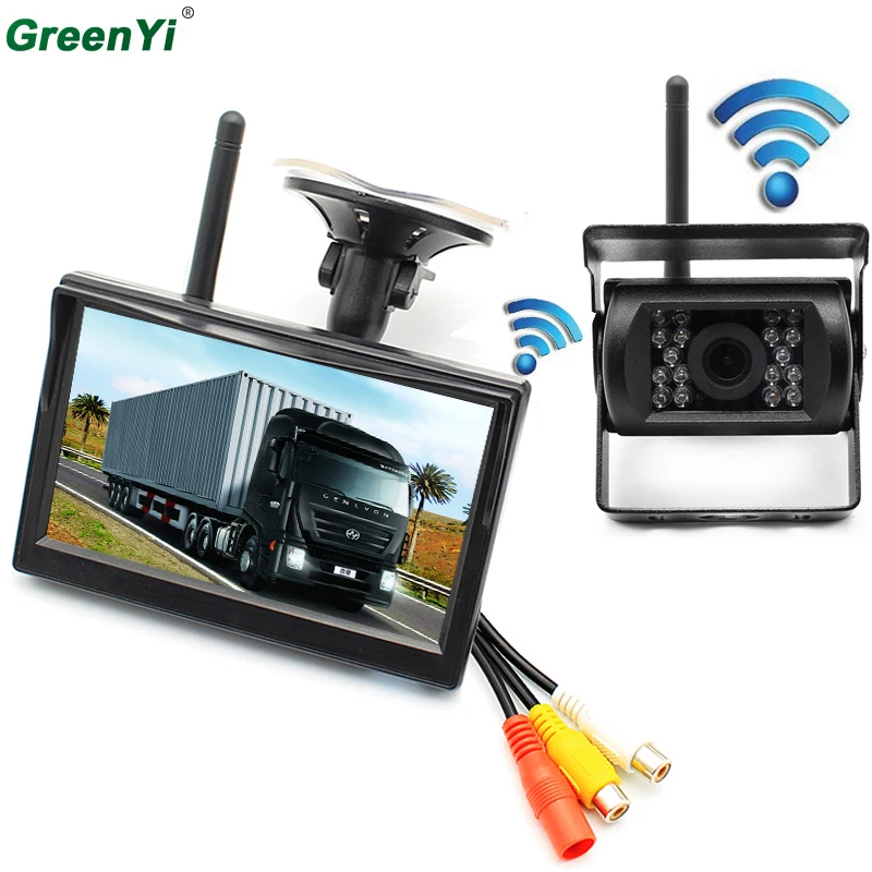 

GreenYi 2.4G Wireless Backup Camera And Rearview Mirror Monitor Kit IR Night Vision RearView Back up Camera + 5 inch Car Monitor