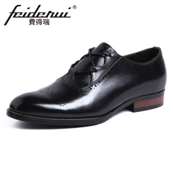 

British Style Genuine Leather Men's Carved Oxfords Round Toe Breathable Handmade Man Formal Dress Wedding Brogue Shoes YMX402