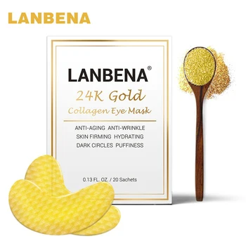 

LANBENA 24K Gold Eye Mask Collagen Sleep Eyes Mask Anti-Aging Anti Wrinkle Skin Firming Dark Circles Puffiness 40PCS/20Pair