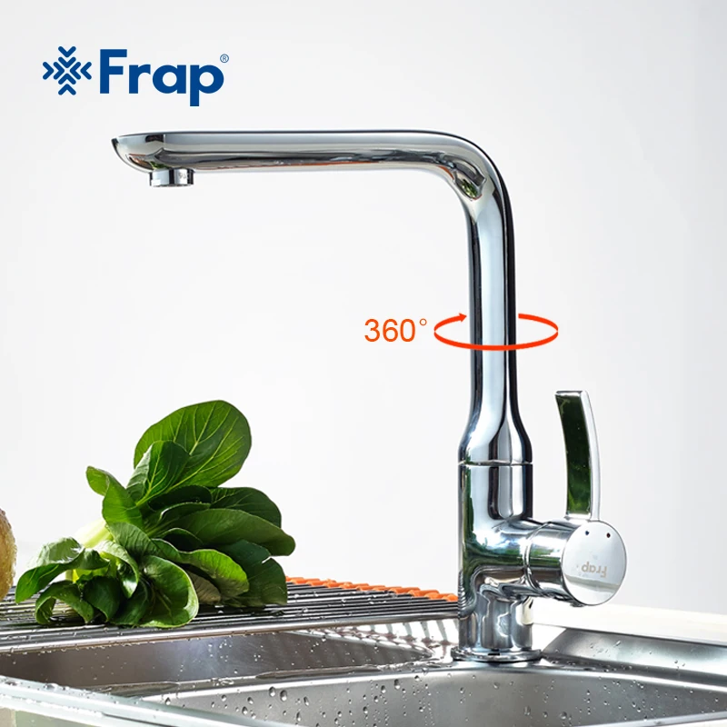FRAP grifo de cocina de latón cromado pulido grifo del fregadero grifo sola manija torneira grifo cocina fría y caliente grifos FRAP grifo de cocina de latón cromado pulido grifo del fregadero grifo sola manija torneira grifo cocina fría y caliente grifos