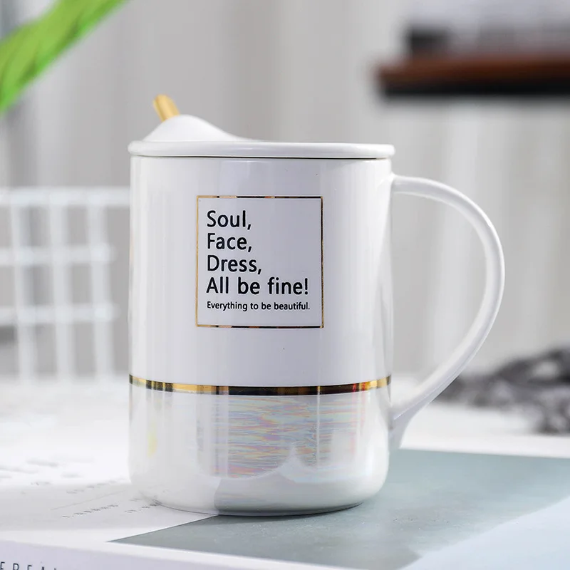 Скандинавская чашка босса с крышкой керамическая кофейная кружка для путешествий офисный стол кухонные аксессуары украшения креативные подарки для мужчин бойфренд - Цвет: Белый