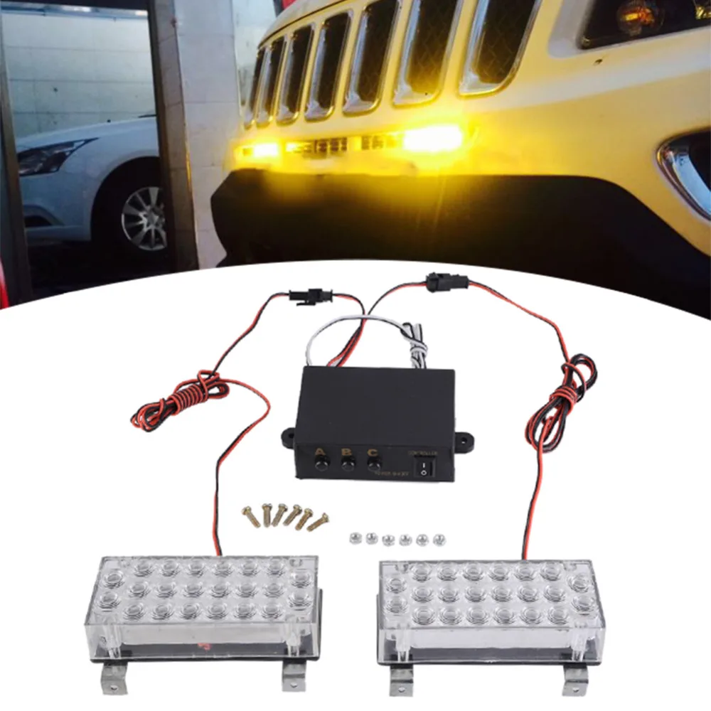 

Universal Car Light 3 Flash Modes 44 LED Car LED Grill Dash Strobe Light Emergency Lamp Yellow White Warning Lamp