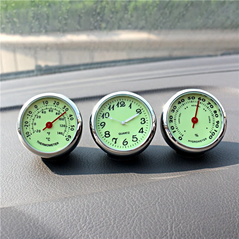 

Clock Car Ornament Auto Pocket Watch Thermometer Hygrometer Decoration Automobiles Dashboard Time Display Digital Pointer Clock