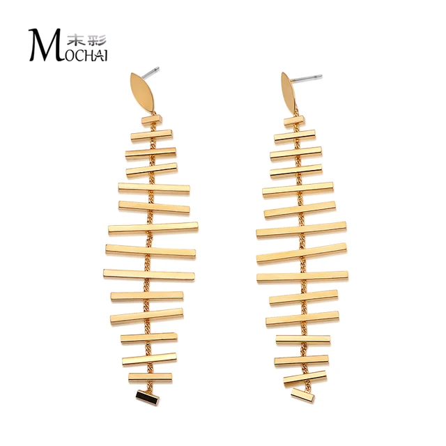 Vintage Long Earrings Gold Color Tel High Quality Fish Bone Vintage Long Earrings Gold Color Tel High Quality Fish Bone Earring Fashion Jewelry For Women Best