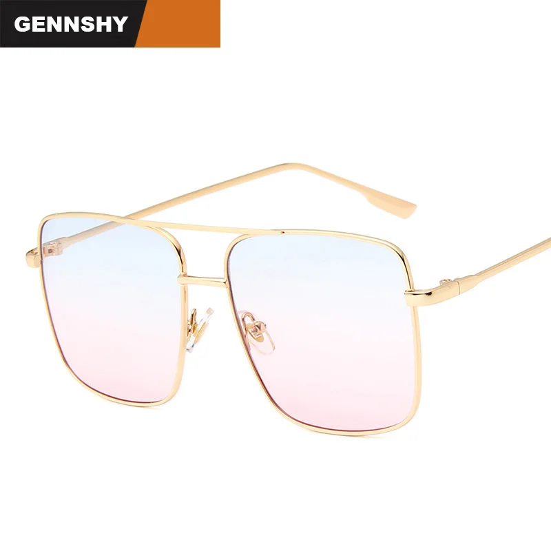 

2018 New Vintage Big Frame Sunglasses Women Men Retro Brand Fashion Square Metal Sunglasses Double Bridge Double Ocean Lenses