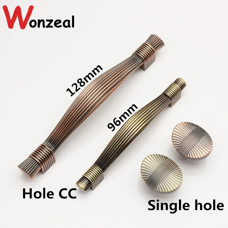 Hole CCsingle hole/96mm/128mm Red copper or Antique Brass Zinc Alloy Kitchen Furniture cabinet Handle bedroom drawer pulls knobs