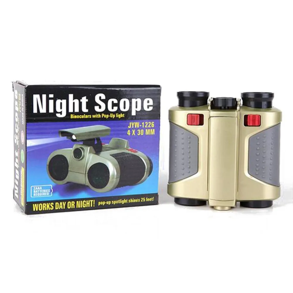 Children 4x30 Zoom Night Scope Binoculars with LED POP Up Light Telescope Fun Cool Toy Gift for Kids