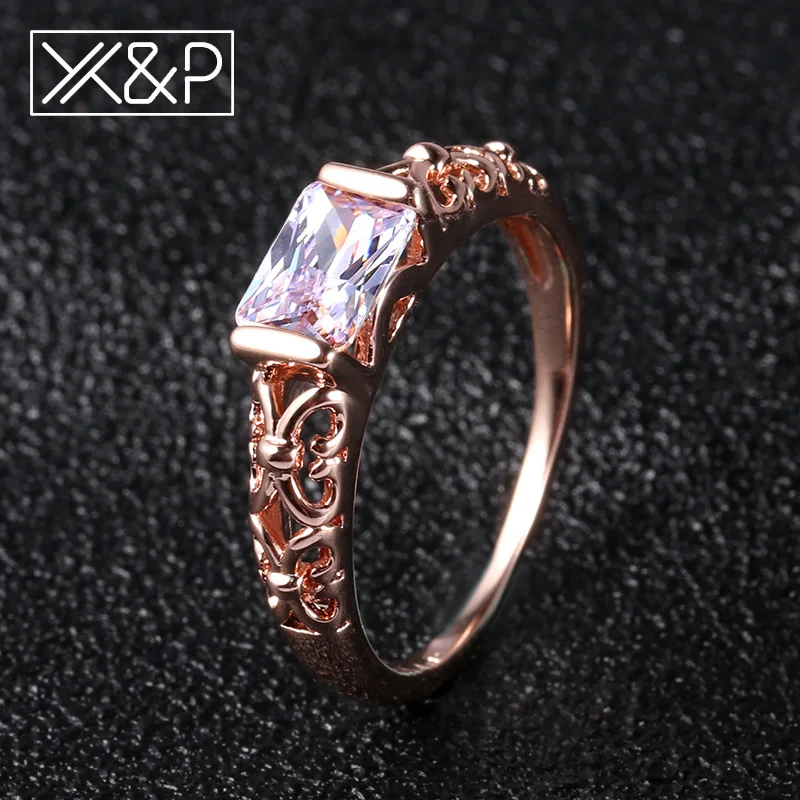 X&P Cute Rose Gold Silver Big Red White Crystal Rings for Women Engagement Wedding Fashion Cubic Zirconia Women Ring Jewelry