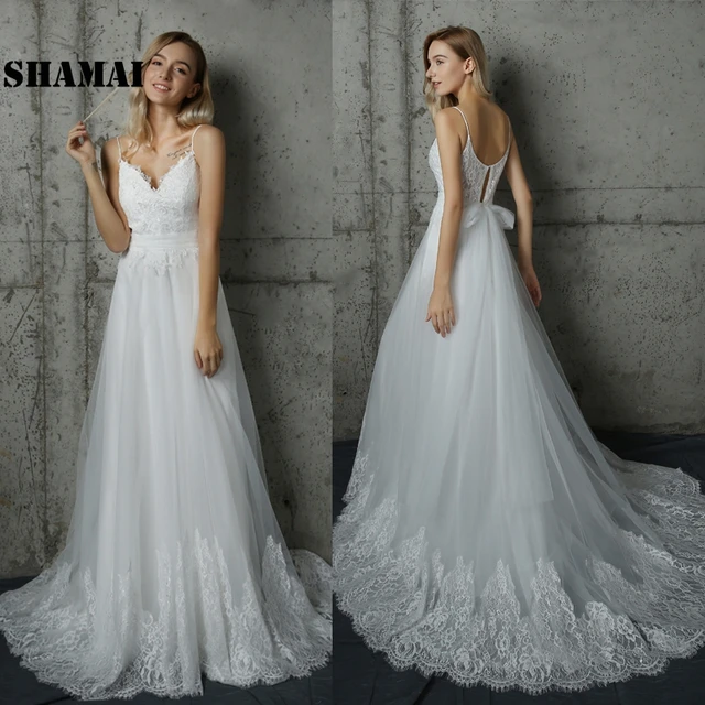 2019 Beach Wedding Dresses Lace Bridal Gowns Tulle Fairy Simple 2019 Beach Wedding Dresses Lace Bridal Gowns Tulle Fairy Simple Vestidos De Noiva Custom Make Chic