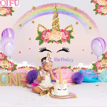 

QIFU 1.5*2.2M Unicorn Background Unicorn Party Supplies Unicorn Birthday Party Decor Baby Shower Girl Favors Unicornio Party