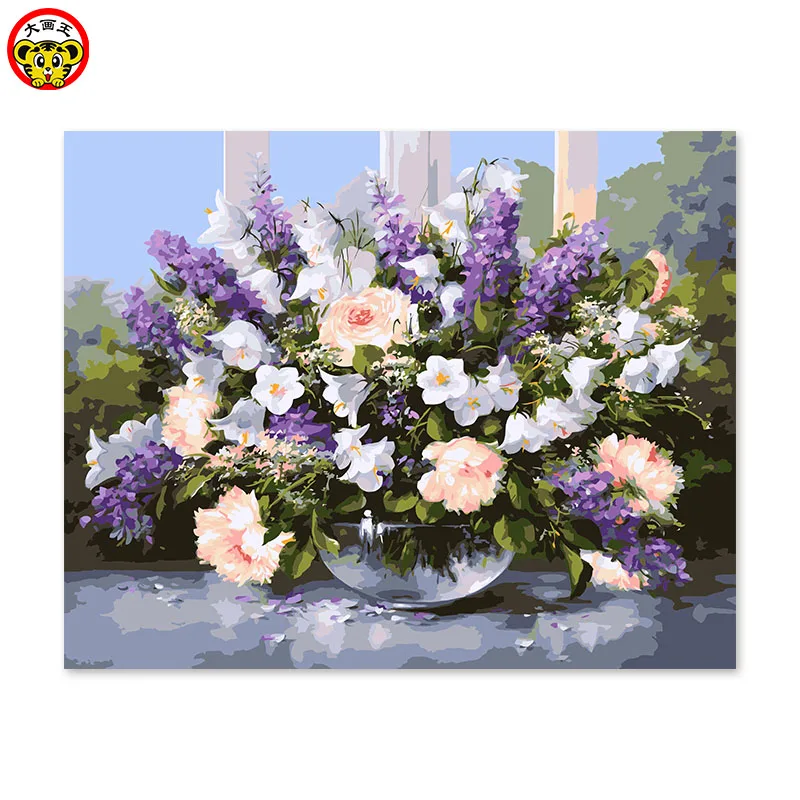 Картина по номерам художественная краска по номеру фиолетовый цветок лаванды стеклянный цветочный горшок Реалистичная цифровая живопись