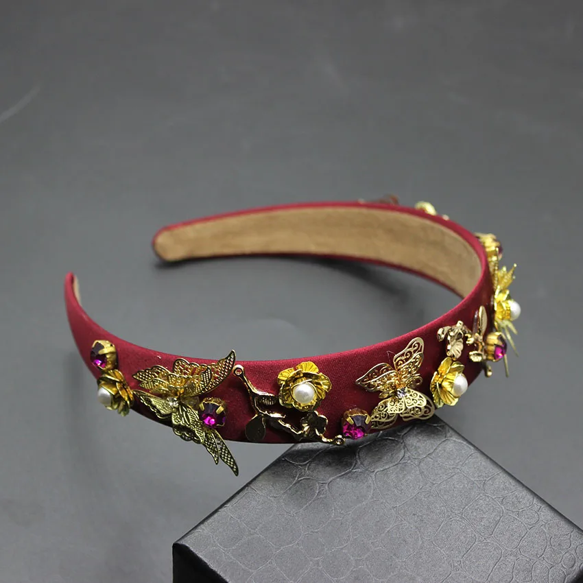Тиара в стиле барокко, корона с красным цветком, повязка на голову, Винтажный Роскошный Королевский головной убор, свадебные аксессуары для волос, украшения для волос невесты 593