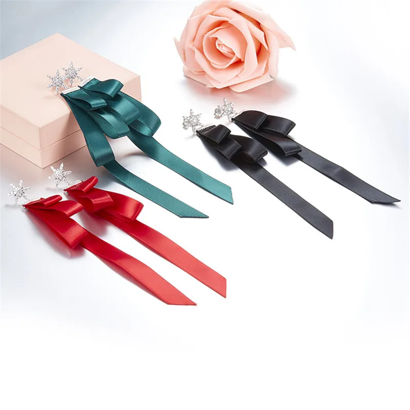 

ZOZIRI Micro 925 sterling silver inlay zircon earrings for elegant temperament female fashion snow ribbon black red green color
