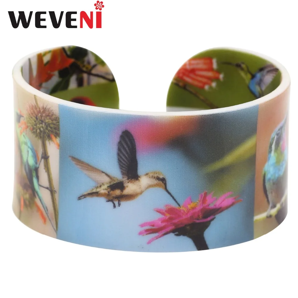 WEVENI широкий Love Легкий браслет с колибри Новые Модные Акриловые Блестящие
