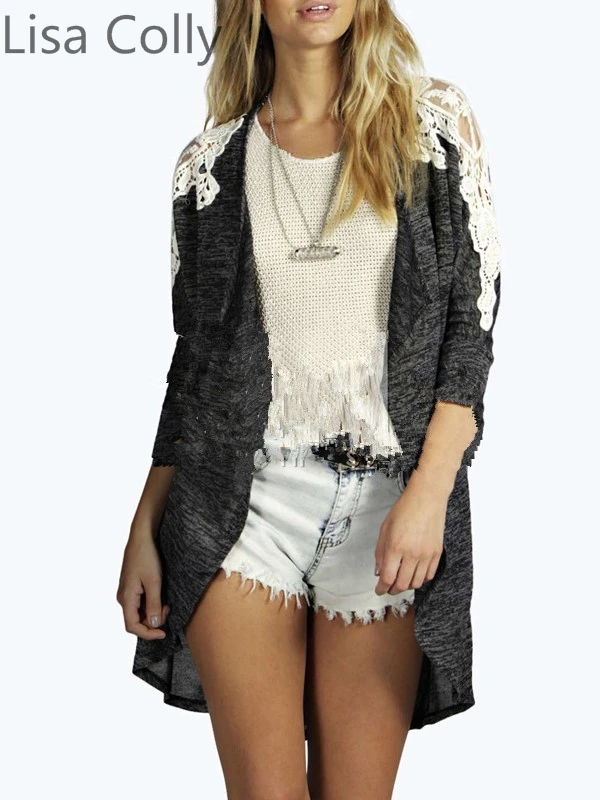 Lisa Colly Fashion Lace stitching long sleeved cardigan