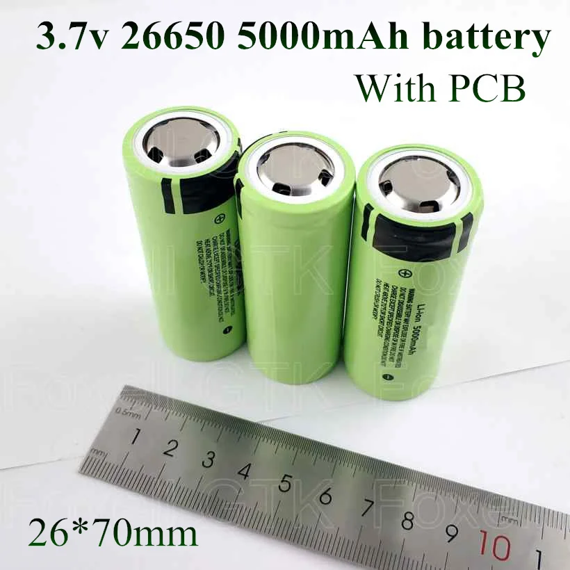 4pcs 3.7v 26650 3.7v 5000mah li-ion battery 5Ah accu pilas 26700 power rechargeable protected with PCB LED flashlight lamps led (3)
