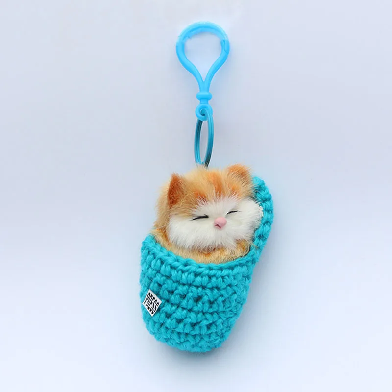 

HOT Lovely Slippers Cat Key Chain Bag Pendant Simulation Cartoon Cat Vocalize Meow Kitten Plush Toy 19ING