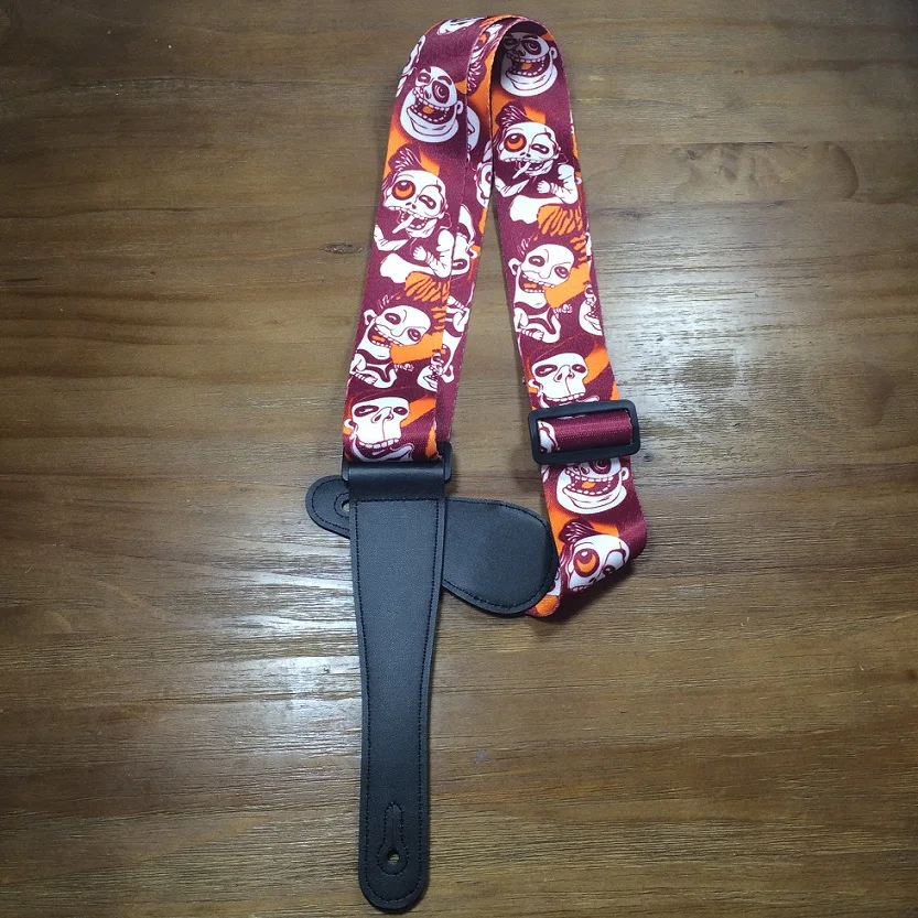 Wood guitar strap with leather head,classical guitar bass electric