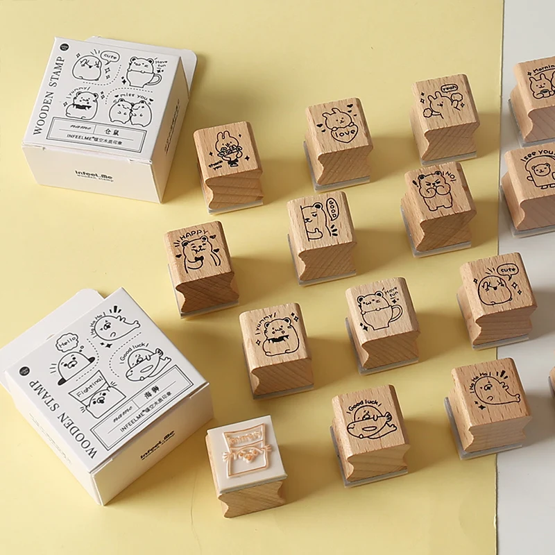 

XINAHER 4pcs/set cute animals hamster decoration stamp wooden rubber stamps for scrapbooking stationery DIY craft standard stamp