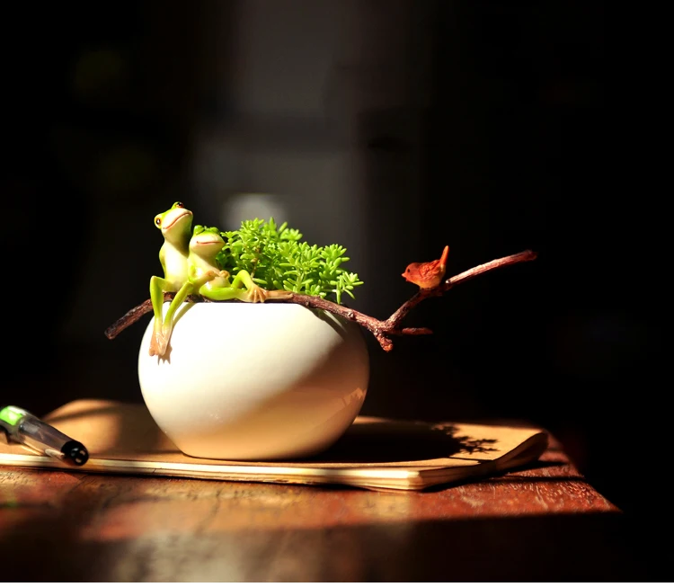 Смола керамика творческий 3D лягушка любителей цветочные горшки, украшения сада, уличная статуя, украшения двора
