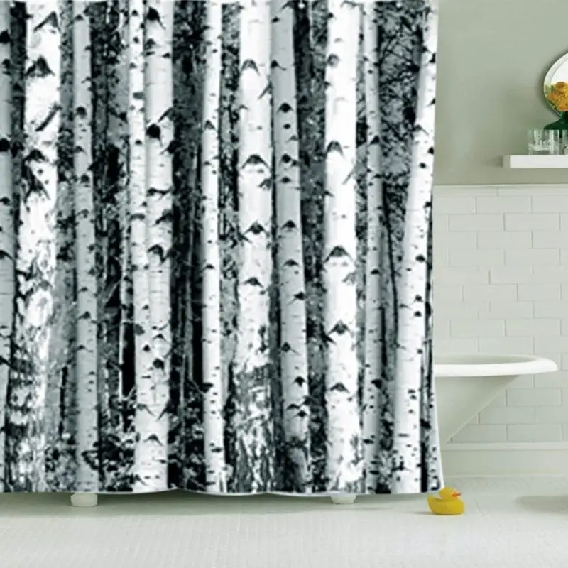 Nordic Shower Curtain Polyester Birch Rustic Modern Minimalist Black