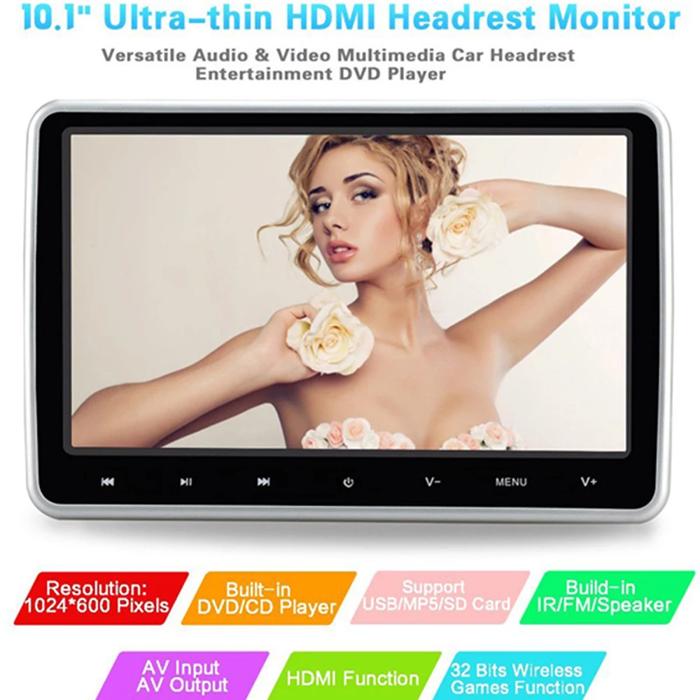 

Auto 10.1 Inch Touch External Headrest Digital TFT HD LCD Vehicle Car Headrest DVD Game Player with HDMI Input Port Display