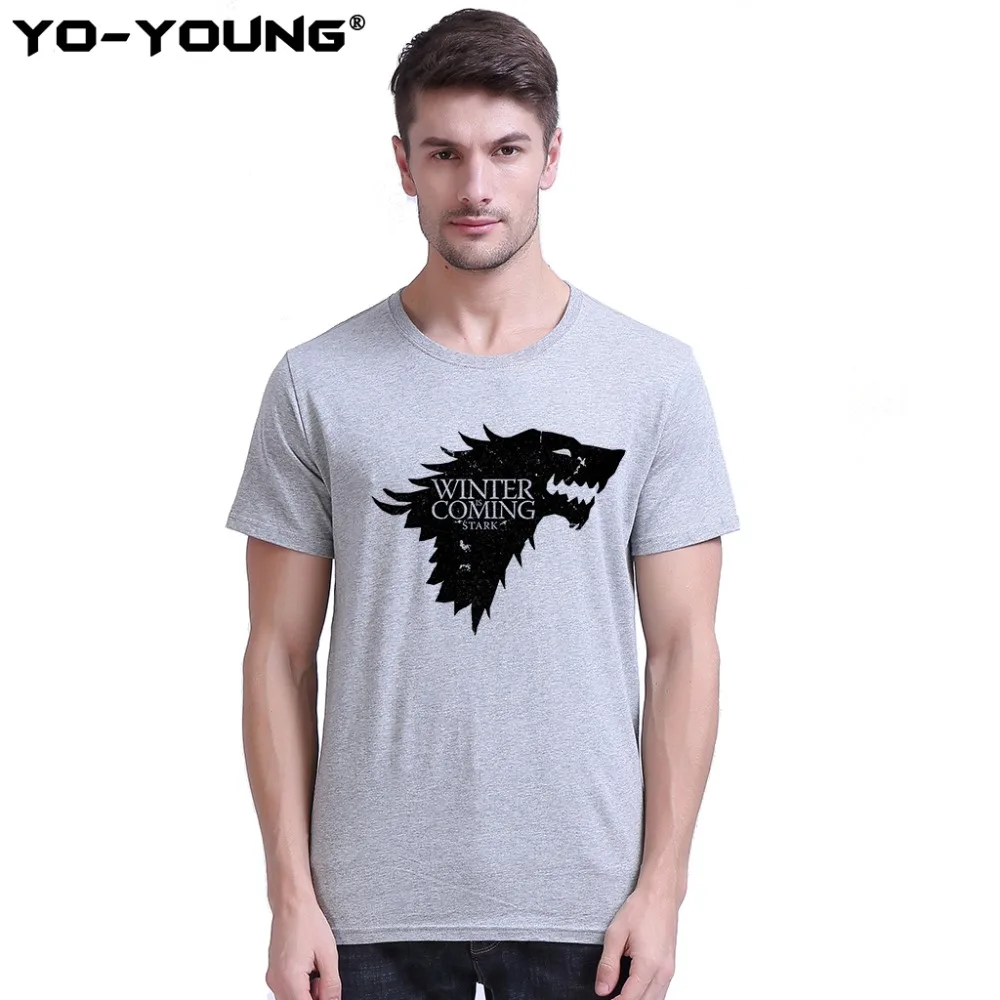 

Summer Men T-Shirts Game Of Thrones Stark Wolf Winter Is Comming Digital Printing 100% 180gsm Combed Cotton Causal Tops Homme