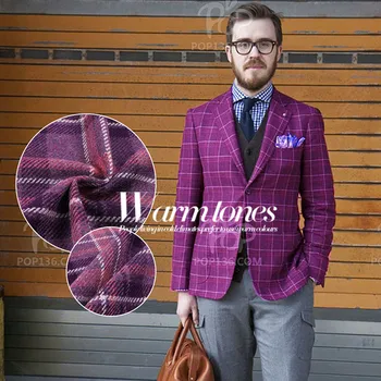 

New arrival wool plaid overcoat fabric purple 380grams per square