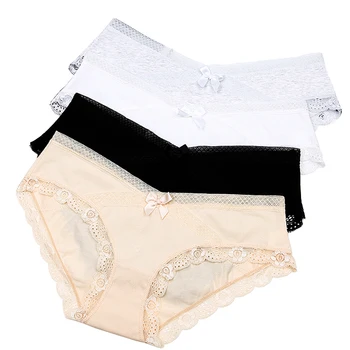 

LANGSHA Women Sexy Lace Panties Low-Rise Bowknot Cotton Crotchless Briefs Transparent Underwear Thongs Lady Solid Cotton Panties