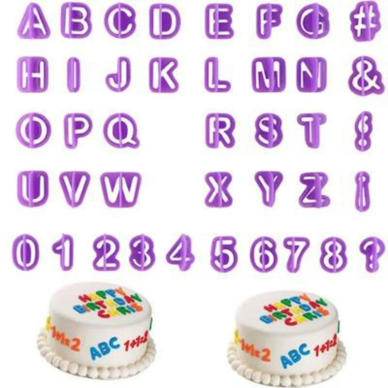 40Pcs Alphabet Number Character Letter Cookie Cutter Fondant Cake Biscuit Baking Mould DIY Cake Decorating Tools with Handle