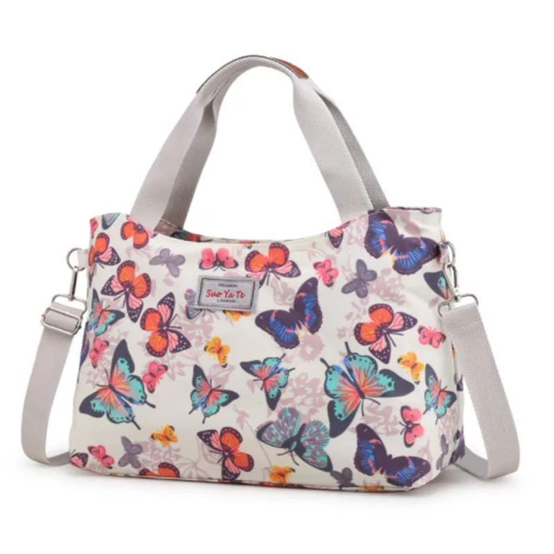 Новые женские сумки-мессенджеры для женщин, водонепроницаемые нейлоновые сумки с цветочным принтом, женская сумка на плечо, женская сумка через плечо с цветами, Прямая поставка - Цвет: Слоновая кость