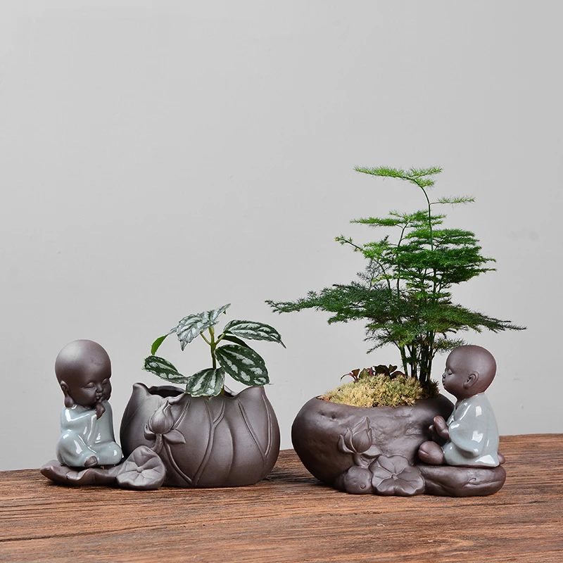 

DIY Plants Desktop Micro Landscape Zen Monk Succulents Base Indoor Potted Succulents Home Furnishing Office Decoration