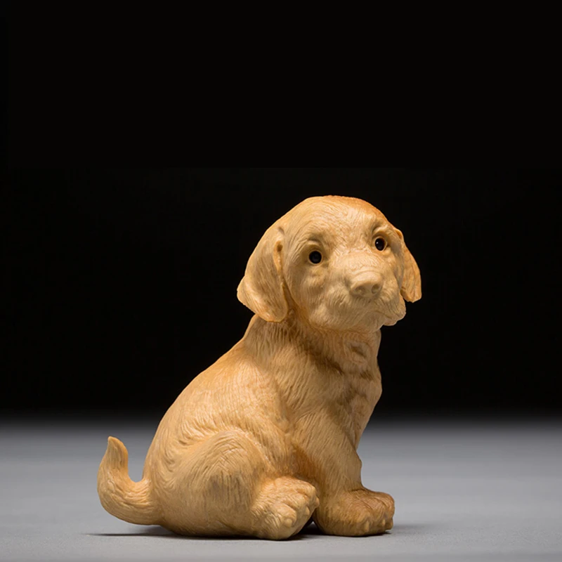 Wooden Cute zodiac Dog Boxwood carved wood figurine carved handicrafts living room small