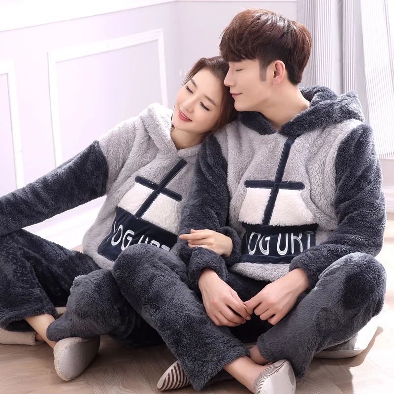 

JINUO 2018 New Design Winter Couple Flannel Pajama Sets Lovers Thicken Pajama Sets Soft Home Wear Top Quality Pajama Set