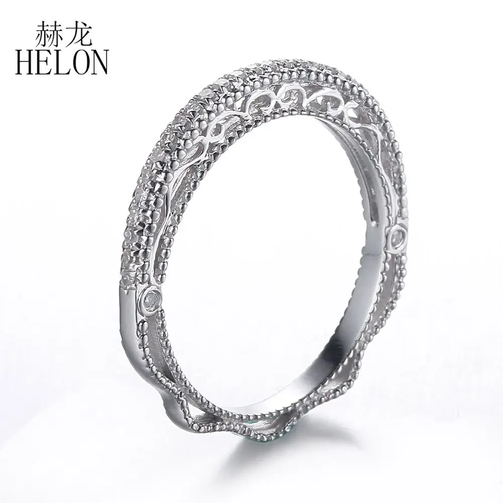 HELON Solid 14 К белого золота 0.2ct SI/ч круглой огранки из натуральной Бриллиантами Кольцо Enagement элегантные свадебные уникальный для женщин подарок кольцо
