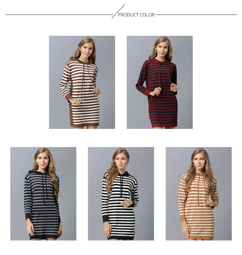 Europe and the United States autumn new simple sweater women striped long loose hooded hooded sweater sweater (5)