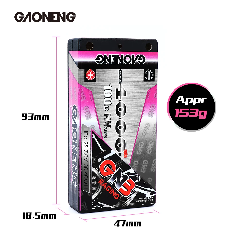 

Gaoneng GNB 4000mAh 2S 7.6V 100C/200C Hardcase SHORTY HV LiPo Battery 4.0mm for RC HPI HSP 1/8 1/10 Buggy RC Car Axial Scx10