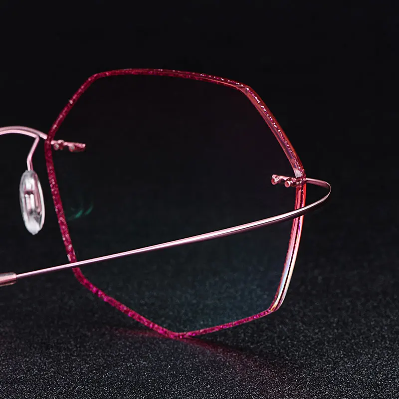 Gmei оптический ультра-светильник, розовый титановый сплав, женские очки без оправы, оправа с градиентным розовым оттенком, Плано-линзы T80892
