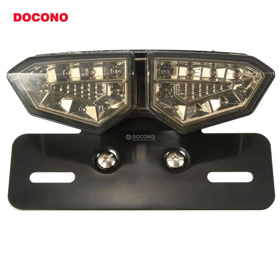 

DOCONO Motorcycle Taillight 12V LED Turn Signal Rear Brake Lights Motocross License Plate Light Flasher for Custom Motorbike