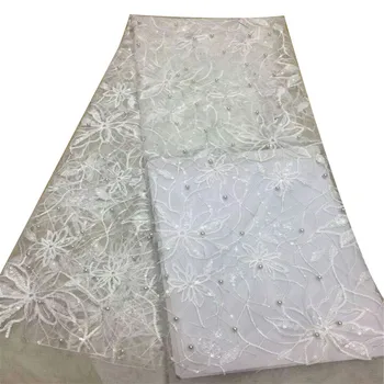 

African French Lace Fabric with sequins and beads special lace fabric with High Quality 5yards sequin lace fabric HJ696-2